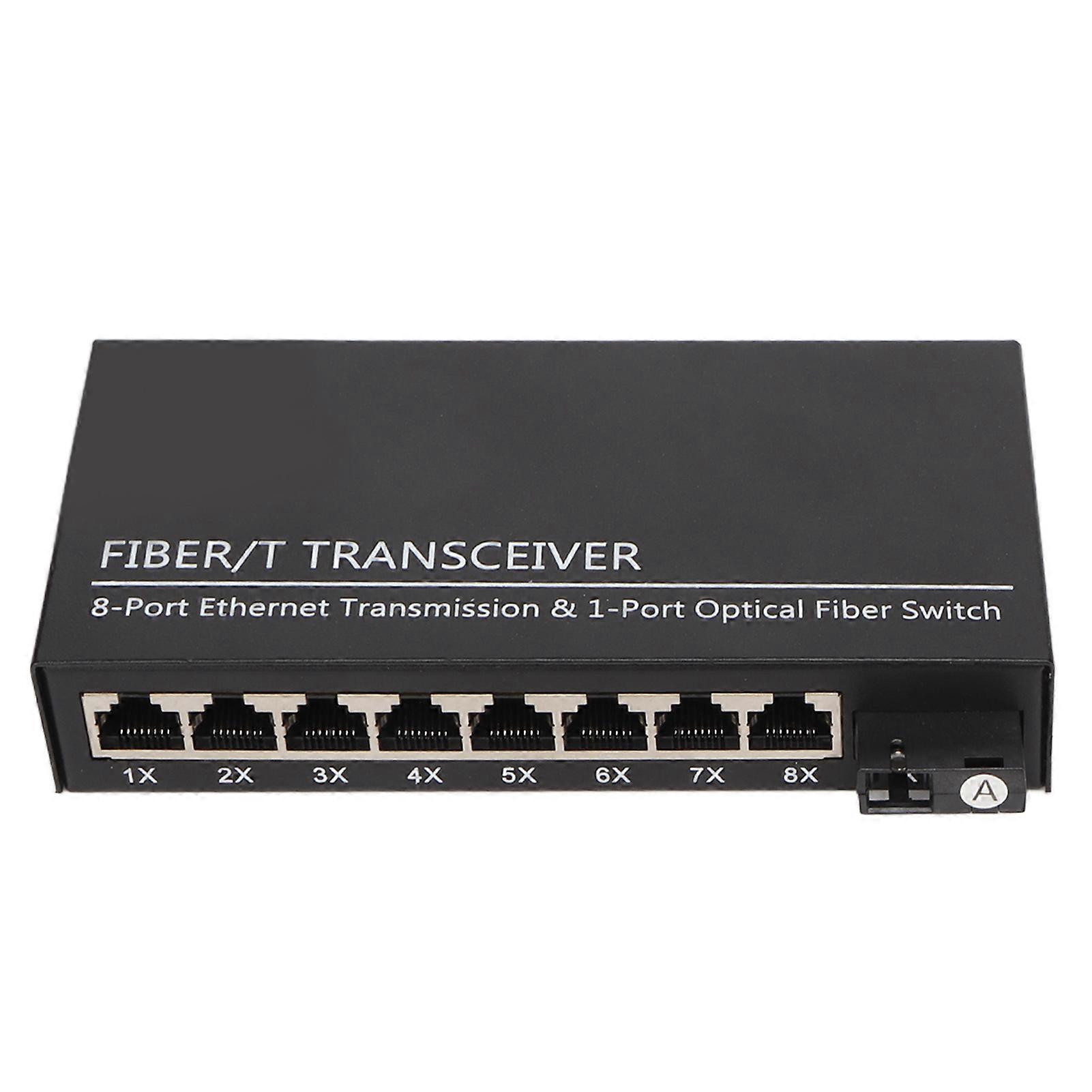 Tx1310nm RX1550nm Fiber Transceiver Up To 25km 1 Optical Port 8 Electrical Port Single Mode Ethernet Fiber Switch 100?240V EU Plug