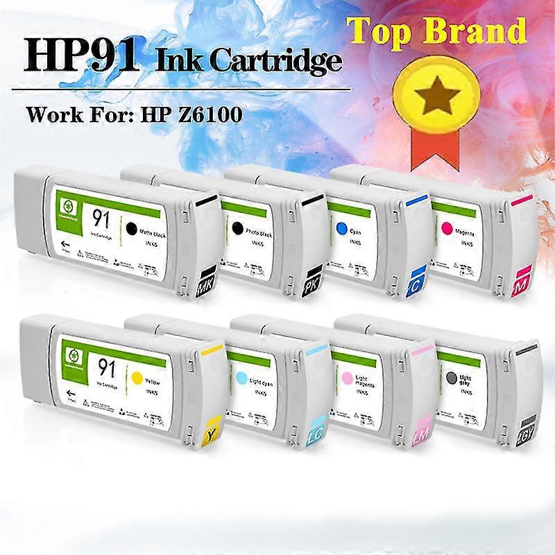 μοναδικό 8Colors/σετ για δοχείο μελάνης pigment HP 91 HP91 με τσιπ ανακατασκευασμένο για εκτυπωτή HP DesignJet Z6100 775ml/PC