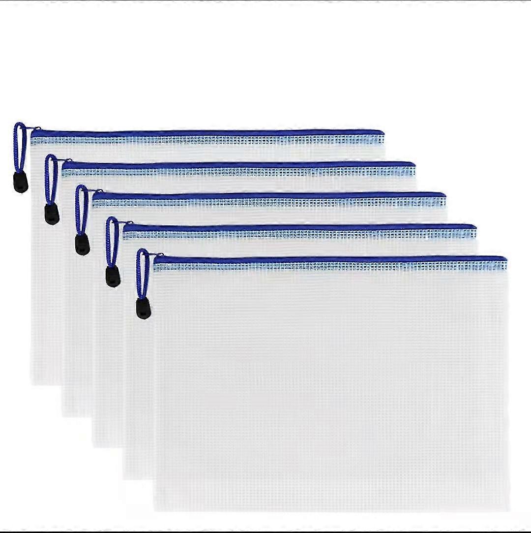 5pcs Zipper File Bag-Multifunctional Storage Folder, Suitable For School And Office Files (White, A4)
