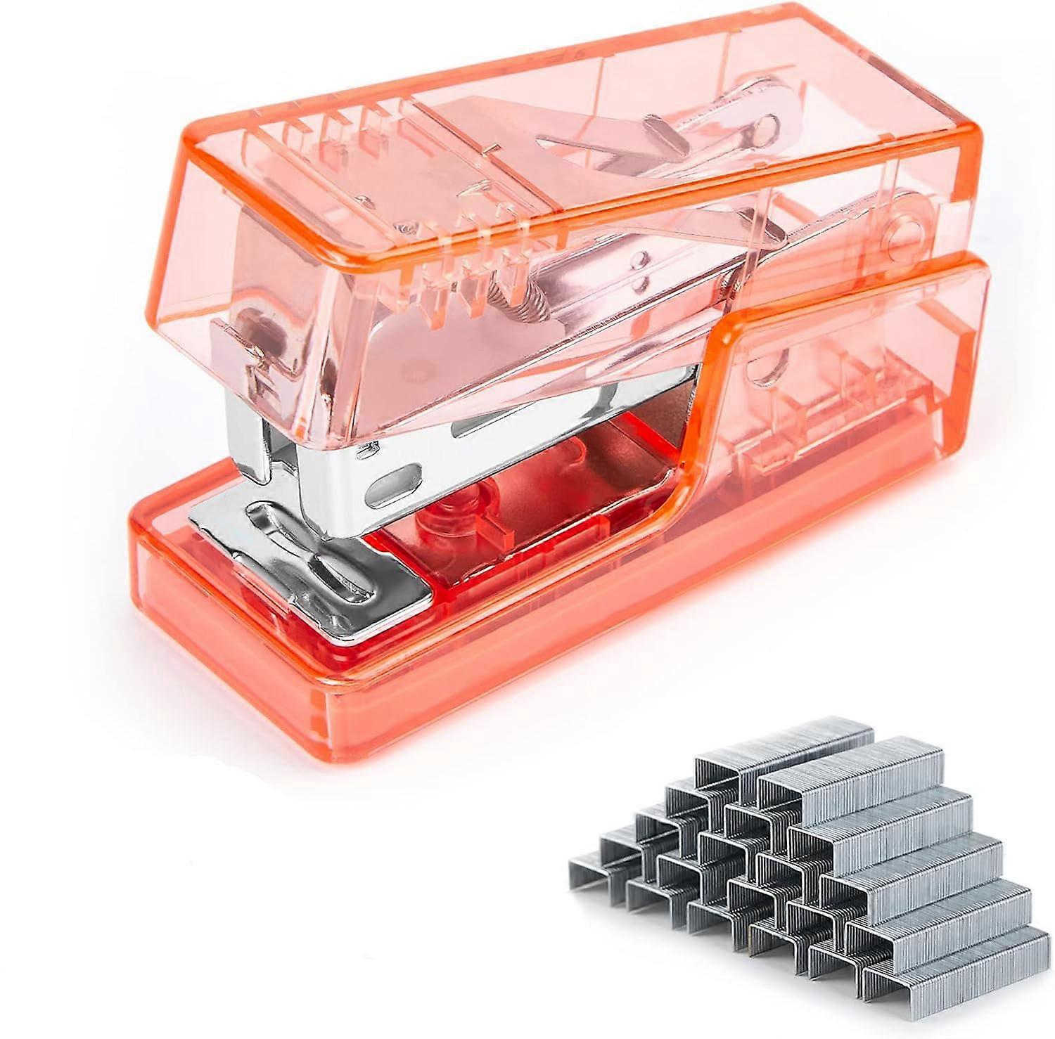 Mini Stapler, Office Desktop Stapler with 640 Standard Staples and A Staple Remover, Transparent Orange