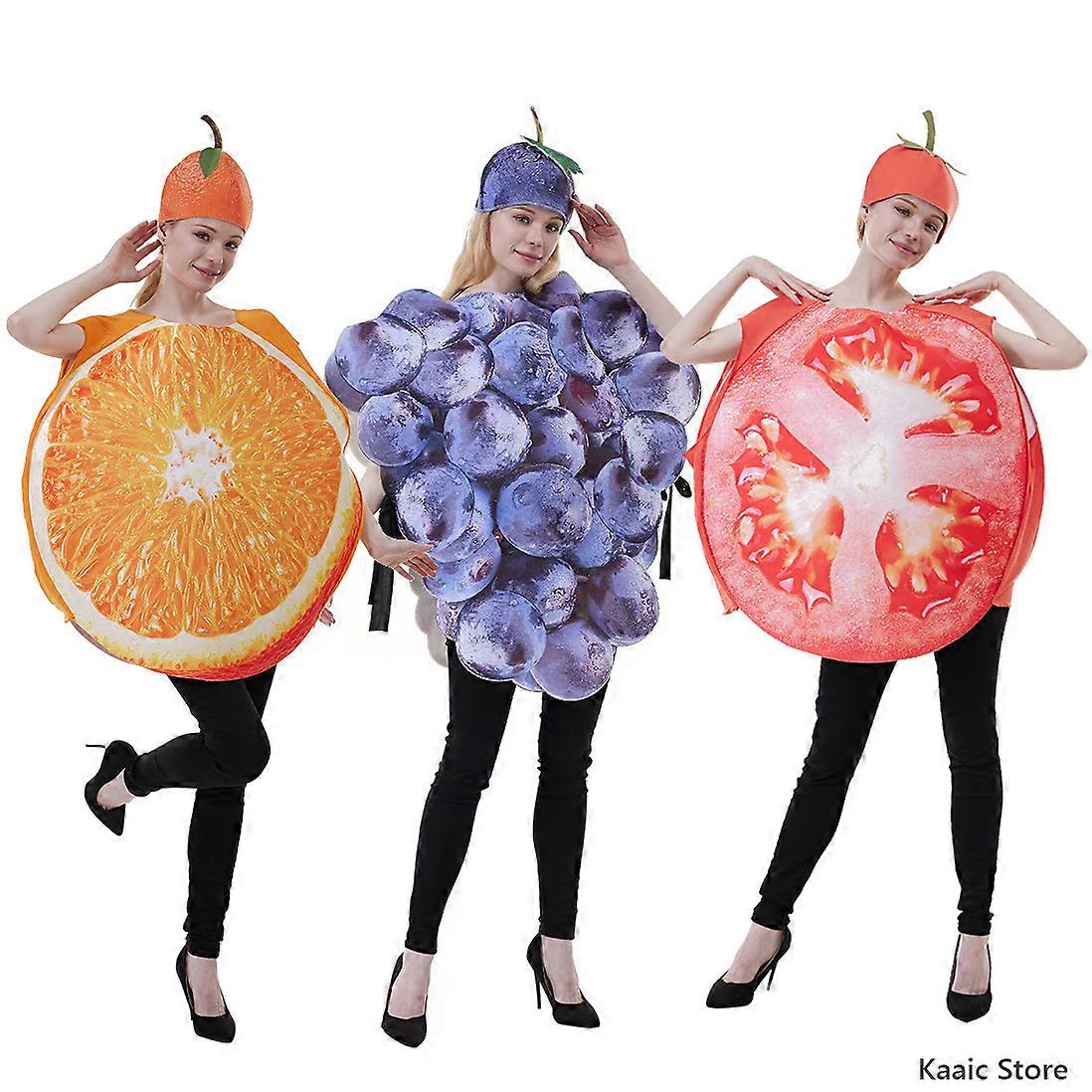 cadılar bayramı kostümleri yetişkin kadınlar ve erkekler meyve sebzeler dilimleme cosplay üzüm portakal domates bezelye bakla aşk kalp tulum ceket