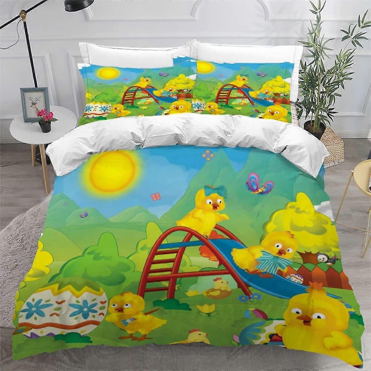 Żółta poszwa na kołdrę 200x200 Chłopcy Dziewczynka Poszwa na kołdrę Cartoon Animals Zestaw pościeli z nadrukiem 3D na lato Oddychający zestaw pościeli wysokiej jakości z 2 Pi