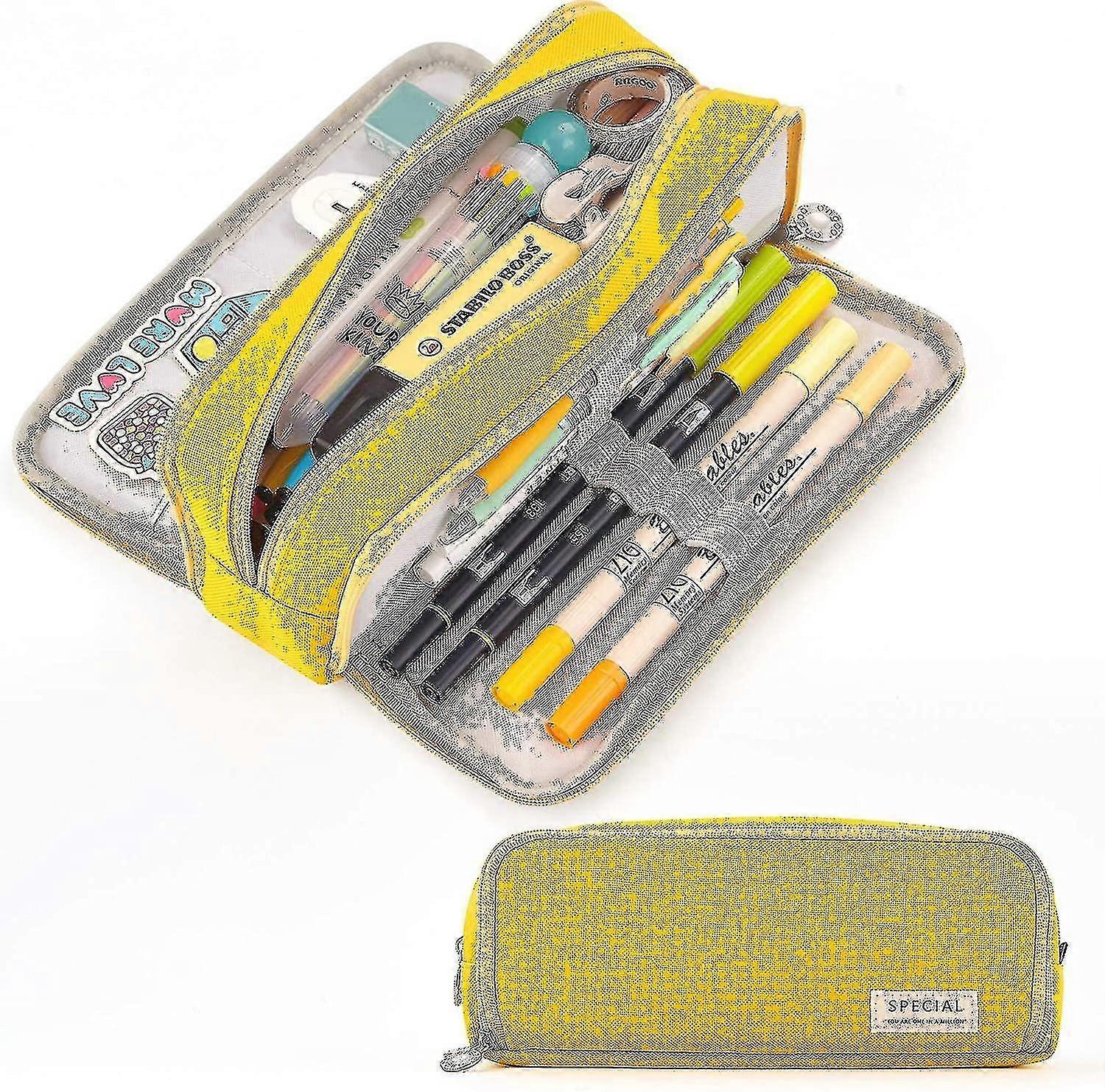Students Large Pencil Case Big Capacity 3 Compartments Canvas Pencil Pouch