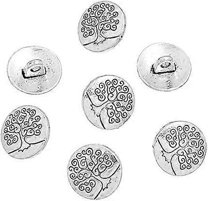 50pcs 1 Hole Shank Buttons Zinc Alloy Buttons Flat Round Antique Silver Buttons Carved Tree of Life Tibetan Style for Costumes Design Sewing Fasteners