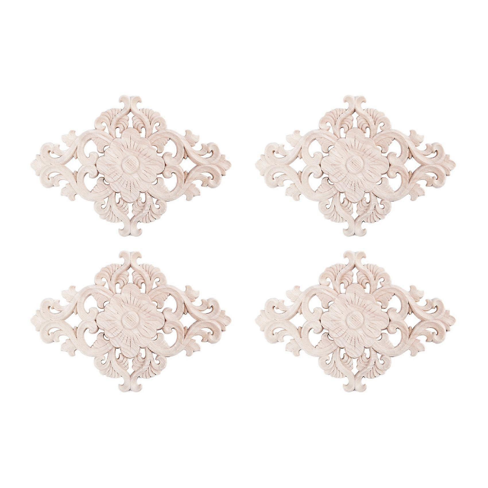 4x Lots Wood Carved Long Onlay Applique Unpainted Flower Walls Cabinets Door Decor Type:21x15cm