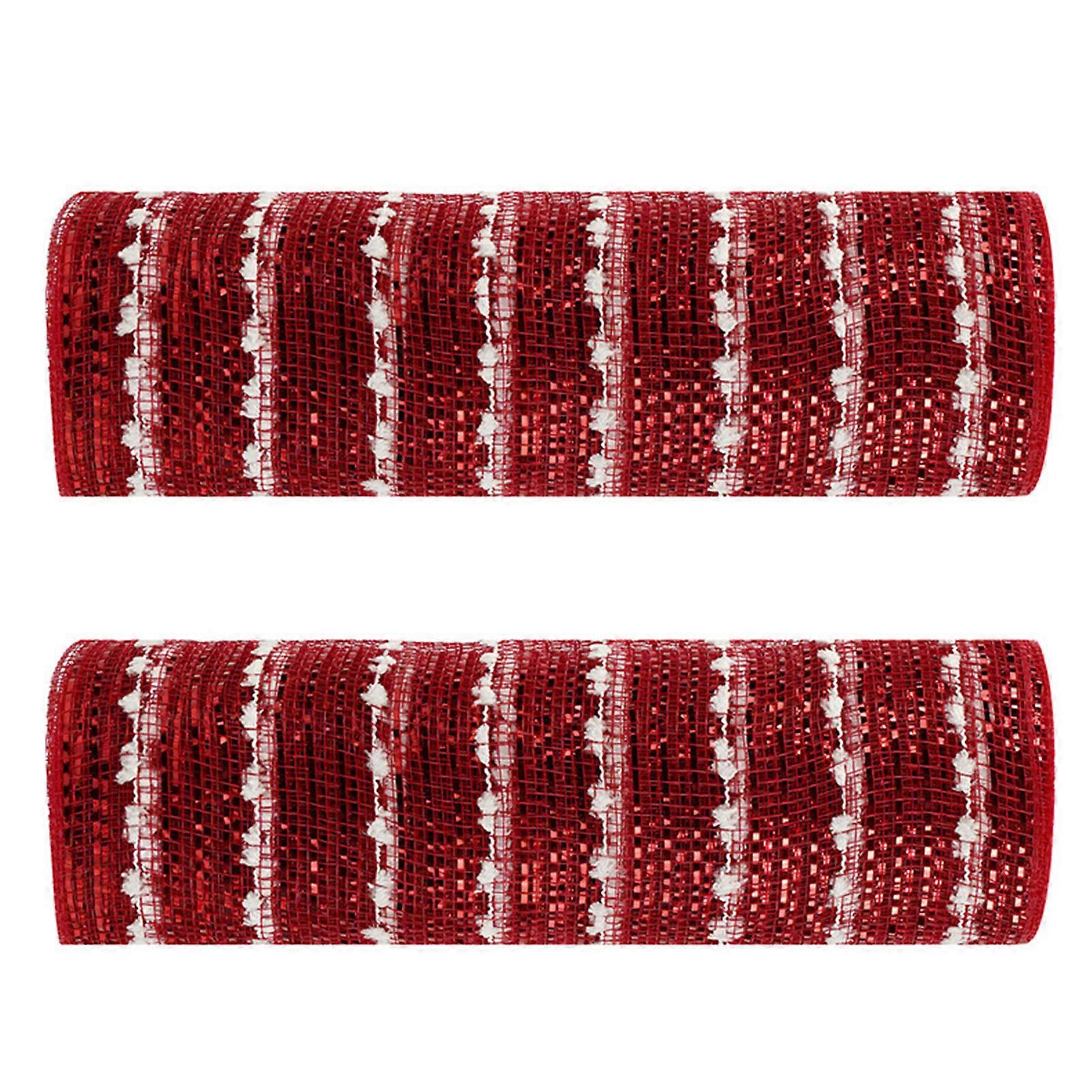 2 Rolls 9CM 10 Yards Wrapping Ribbon Elegant Hollow Christmas Tree Wreath Bowknot Making Ribbon Wedding Bouquet Gift Packing DIY Craft Decorative Ribb