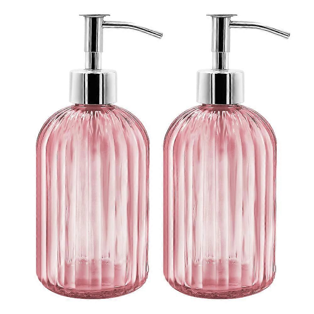 2 Pack Glass Soap Dispenser Bottle with Pump,for Bathroom(Pink)