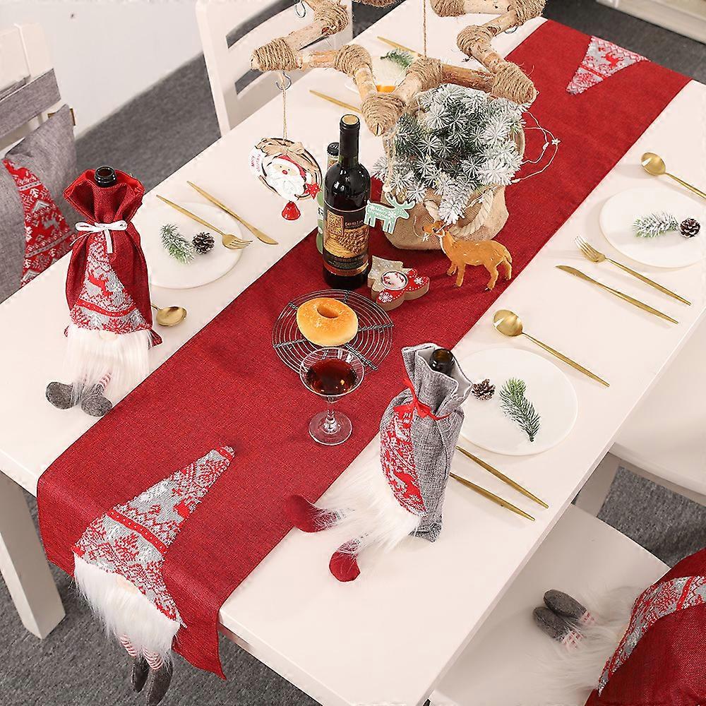 Christmas Table Runner Scandinavian Figurines Santa Gnome Table Decorative Red Table Linens Table Flag 71 x13 inches