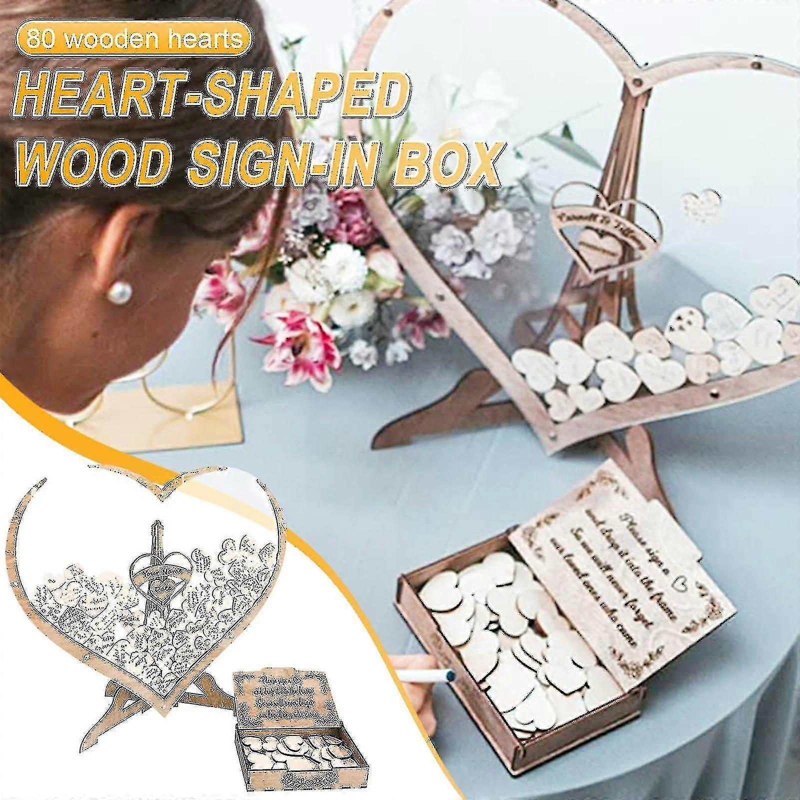 Home Decor Wedding Guest Book Drop Box Guest Book, Wooden Frame Heart Shape Drop Guest Book Rustic With 80 Blank Hearts Wedding Table Scatter Display