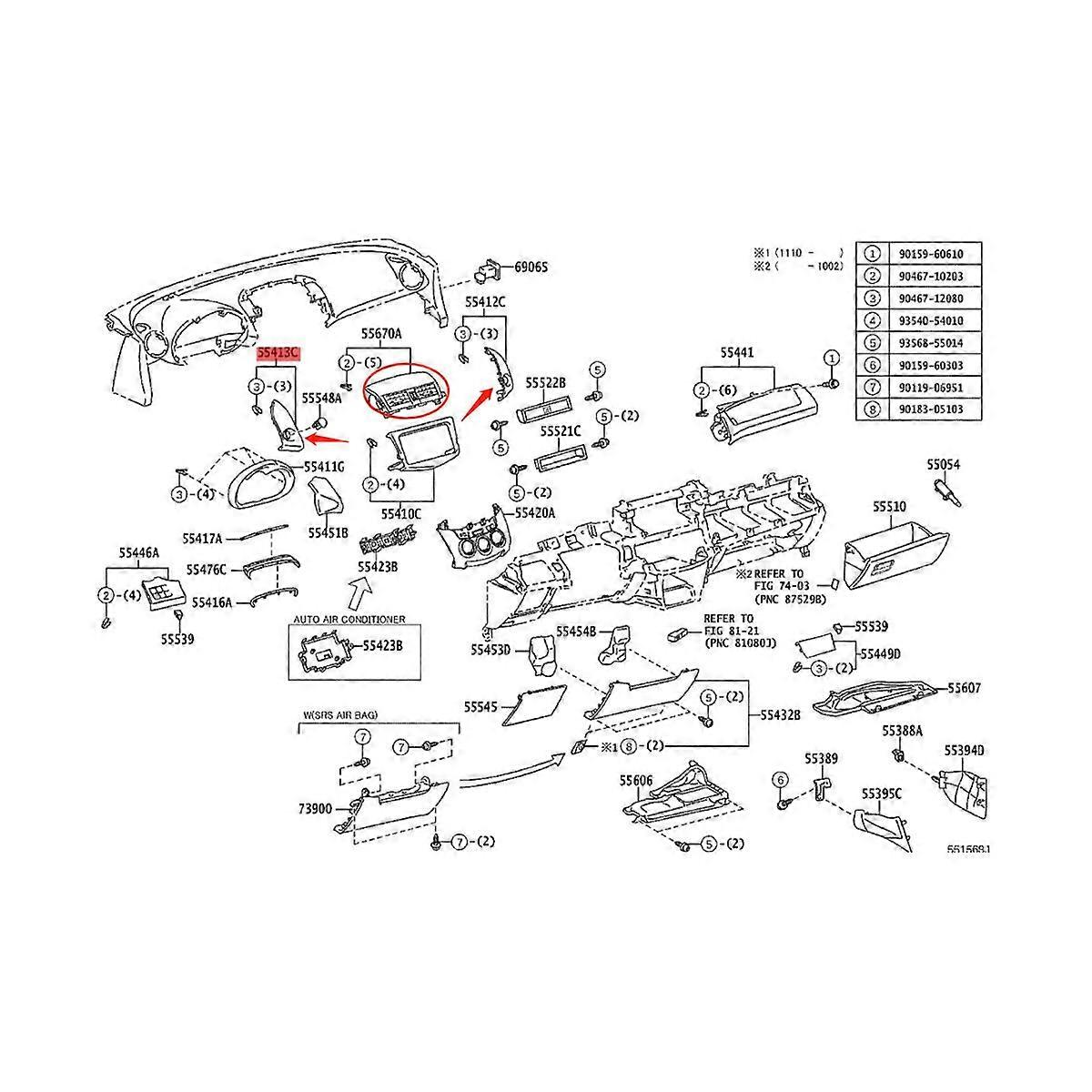 Car Center Dash Cluster Panel Trim & A / C Výstupné mriežky vzduchu Assy pre roky 2006-2012 55412-42060-B0 55413-42070-B0