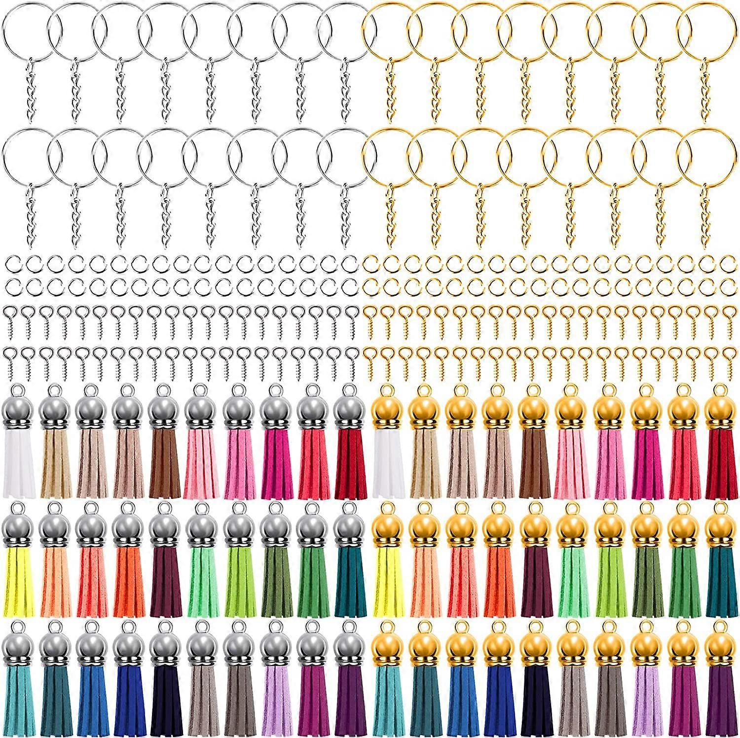 350 Pcs Key Chain Rings with Chain and Jump Rings and Suede Tassels Screw Hooks Keyring Kits for DIY Keyring Jewelry Making2 Colors