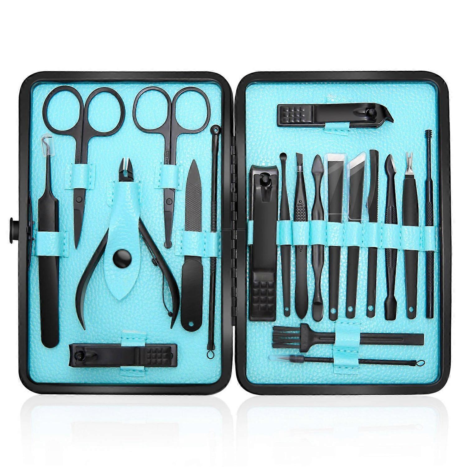 Professional Nail Clippers Kit - 20 Pack Manicure Set with Black Case
