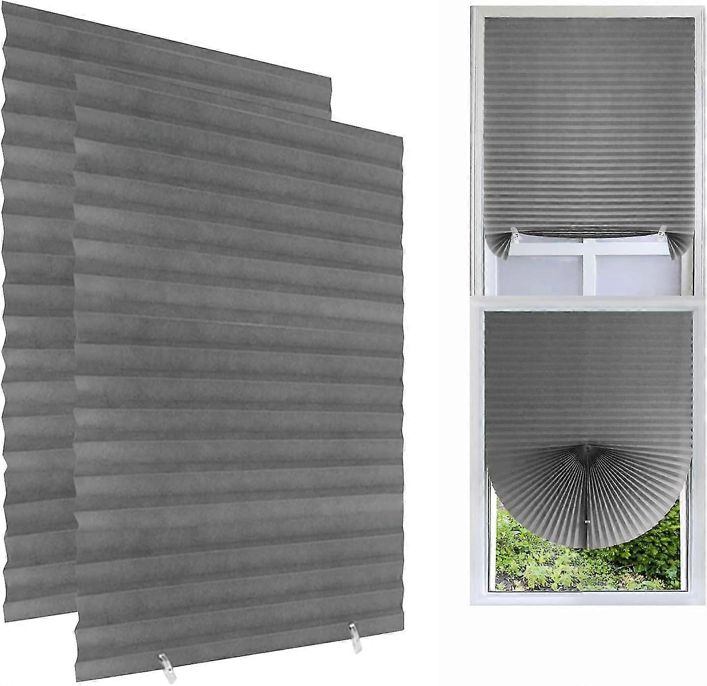 Jalousien ohne Bohren, 2er-Pack Graue Clip-On-Jalousien Temporäre Jalousien kleben auf Jalousien Easy Fit Jalousien beim Bohren selbstklebender Jalousien mit 4 C