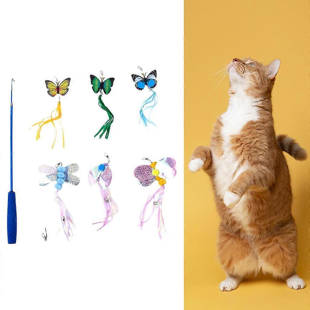 Cat Wand Toy Teaser Telescopic with 6 Refills for Playing Training Kitten Exercise