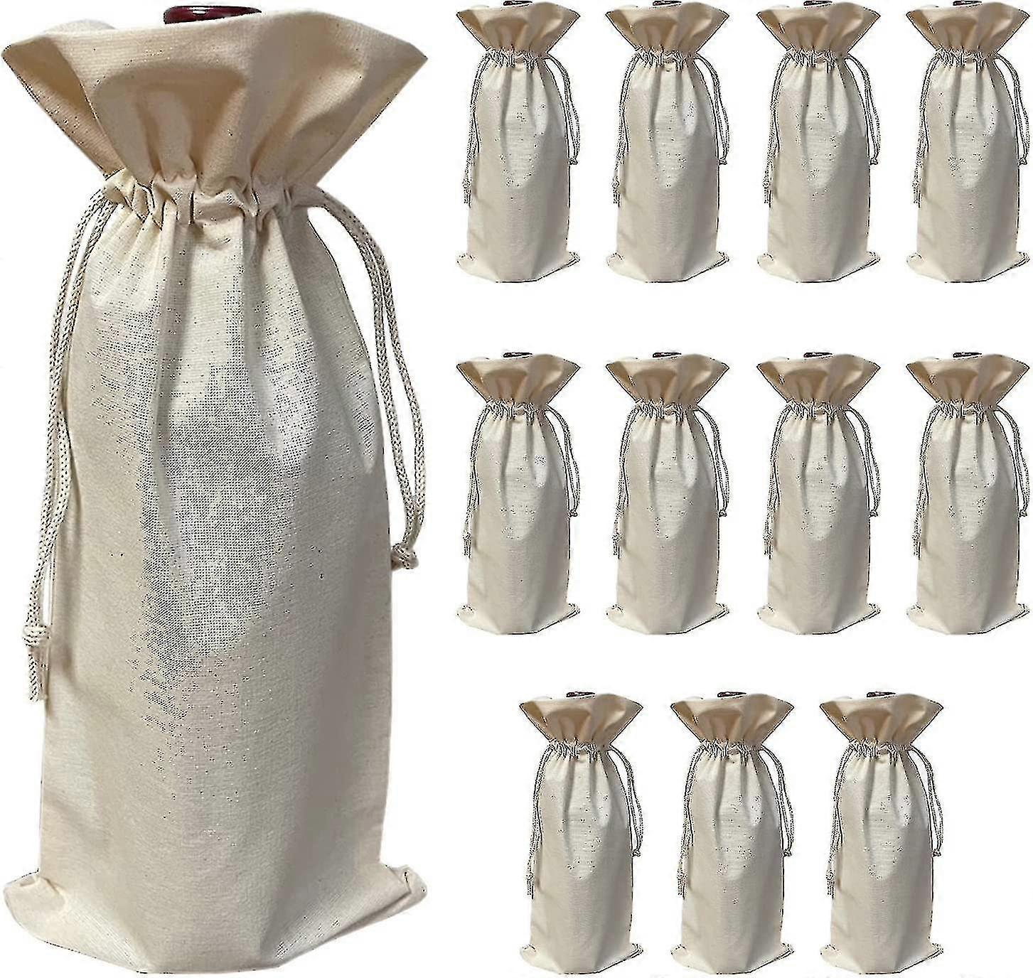 (12-pack)natural Bottle Bags With Drawstring Closure Reusable Bags For