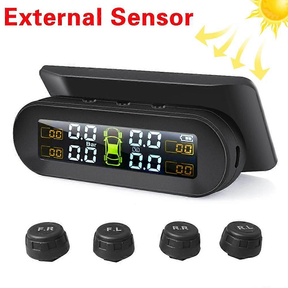 Car TPMS Tire Pressure Alarm Monitor System 4 External Sensors Temperature Warning Fuel Save Display Attached wireless Solar