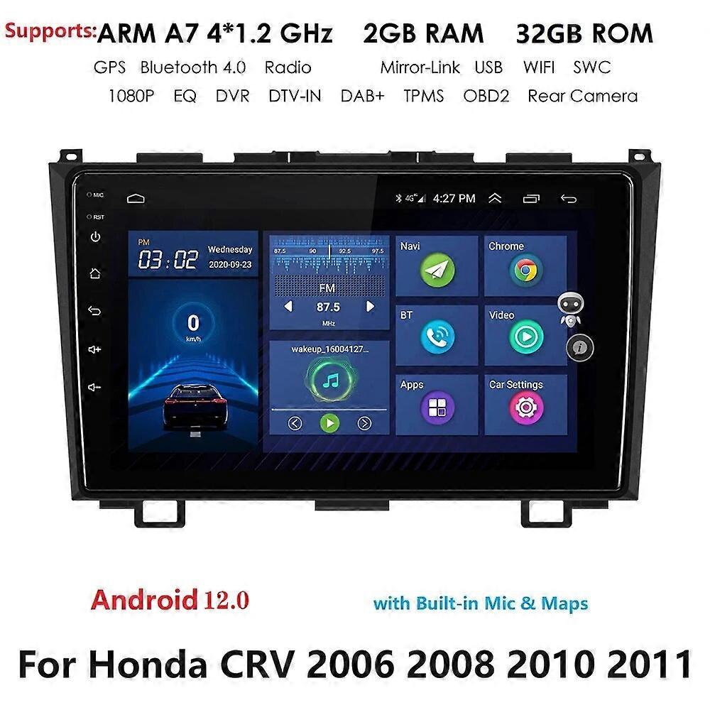2 din Android 12.0 9 inch 2GB RAM Car Radio Multimedia Video Player Navigation GPS For Honda CRV CR-V 3 RE 2006 2008 2010 2011