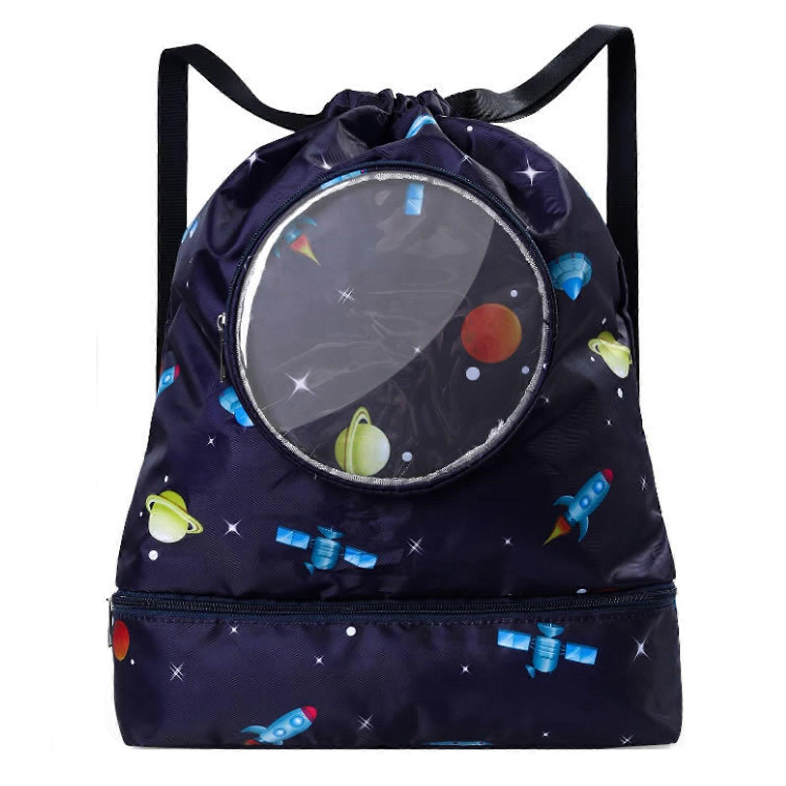 Swimming Drawstring Backpack with Wet and Dry Compartments and Cute Animal Print for Kids