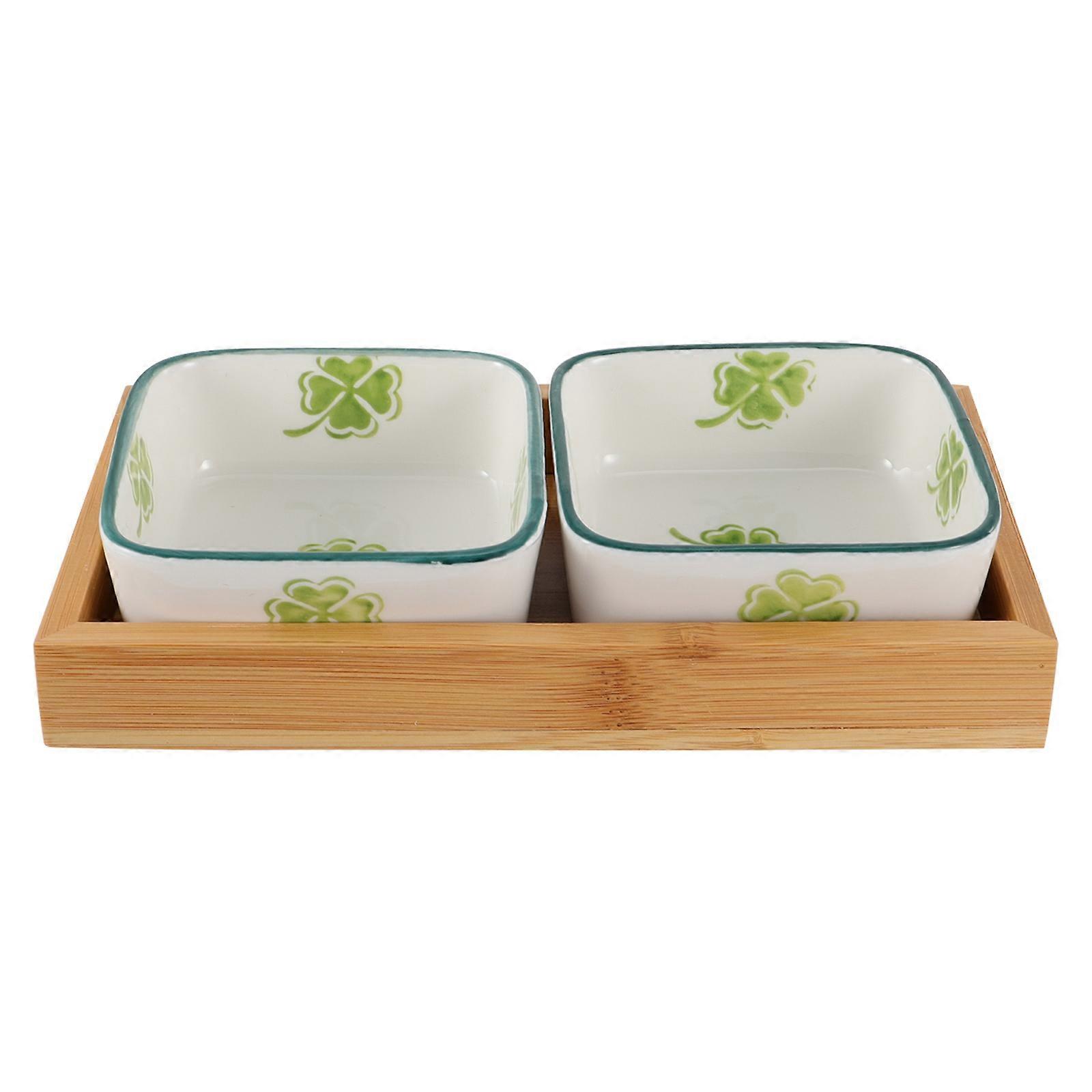1 Set Japanese Style Fruit Trays 2 Compartments Ceramic Fruit Snacks Plates