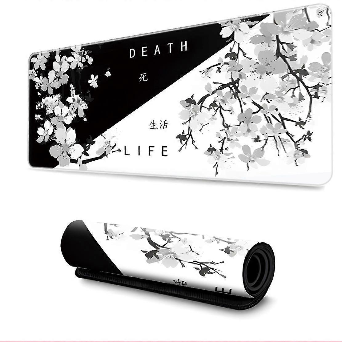 Black And White Cherry Blossom Gaming Mouse Pad, Extended Large Mouse Mat Desk Pad, Stitched Edges Mousepad