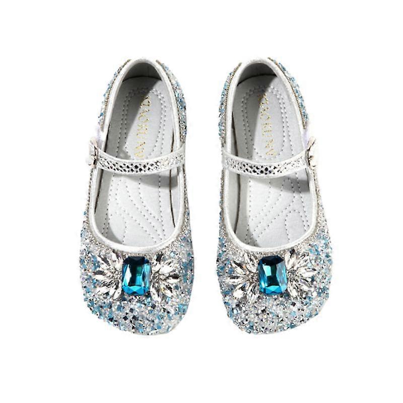 Girls Glitter Low Heel Princess Shoes -Blue