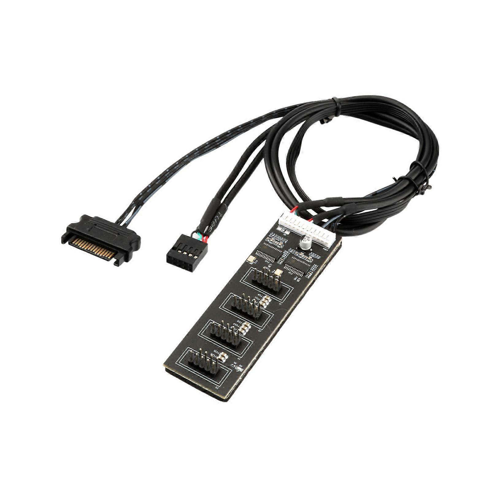 USB 2.0 Header Splitter with SATA Power Cable 1 to 4 9Pin Motherboard Header Internal USB Hub Extension Adapter for CPU WiFi Receiver Cooling Fan RGB 