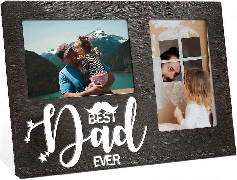 1 Pc Picture Frame for Dad Best Dad Ever Double Frame Hold 4x6 Inch Dad Gift From Son Daughter Love to Father 3D Photo Frame MDF Wall Frame for Father