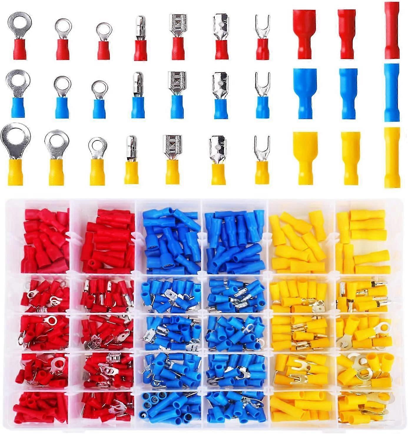 Car Electrical Lugs, 500pcs Crimp Lug Include Bullet Spade Forks And Butt Splice Ring,4181