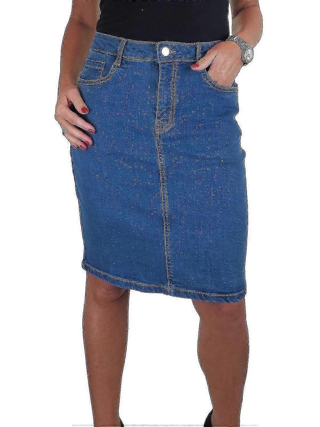 Damen knielanger Stretch-Denim-Bleistiftrock