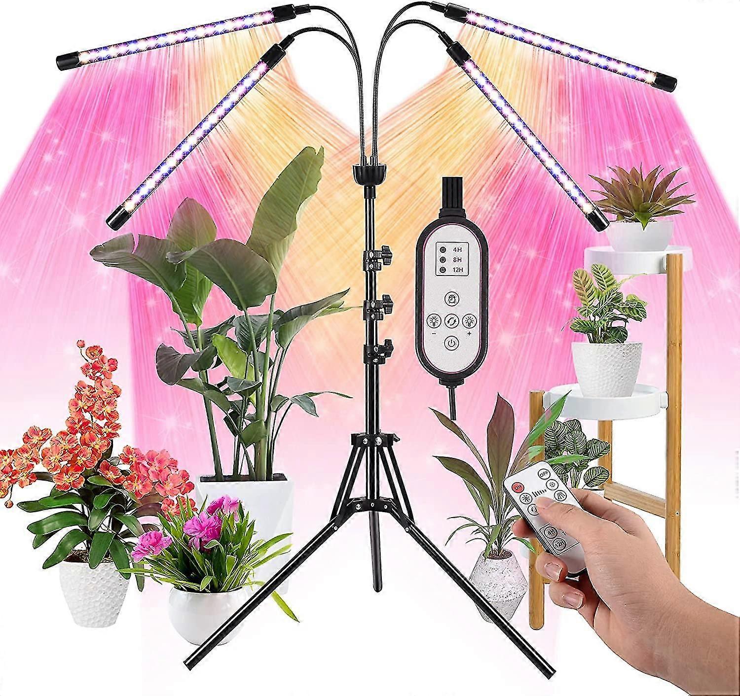 Led Grow Lights For Indoor Plants Full Spectrum Plant Light With 15-60 Inches Adjustable Tripod Stand, Red Blue White Floor Grow Lamp With 4/8/12h Tim