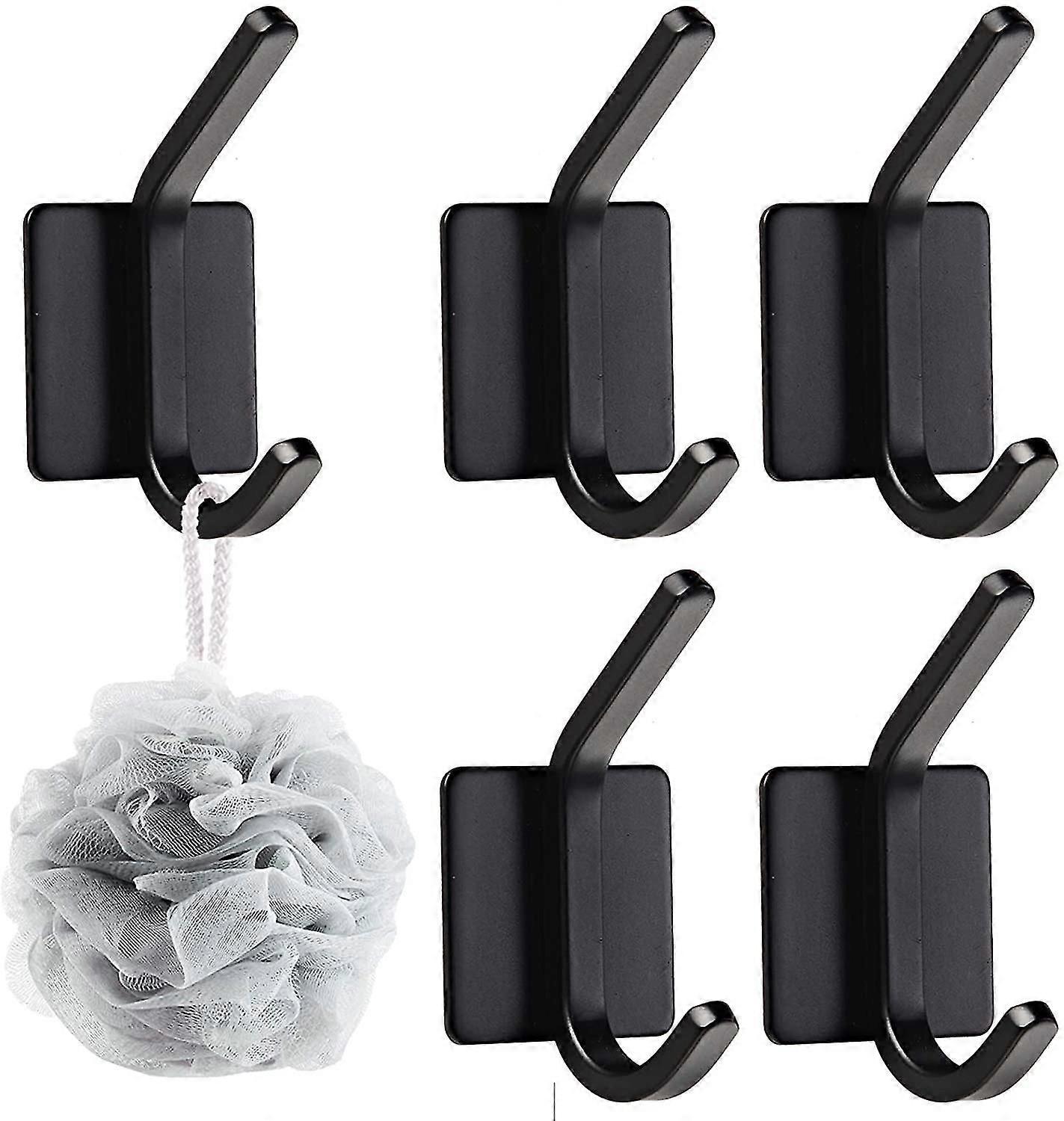 5 Pieces Self-adhesive Hooks, Anti-rust And Waterproof Towel Rack With Adhesive, Double Hook Bathroom Towel Rack, Towel Hooks For Bath, Bathroom, Offi
