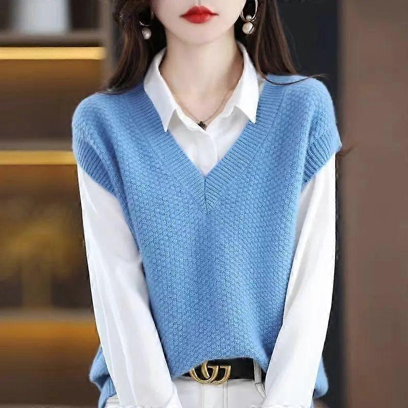 Pullover Sweater Vest 2023 Sweater Vest Women Vest Autumn and Winter Loosely Overlapped Sleeveless Solid Knitted Sweater Vest