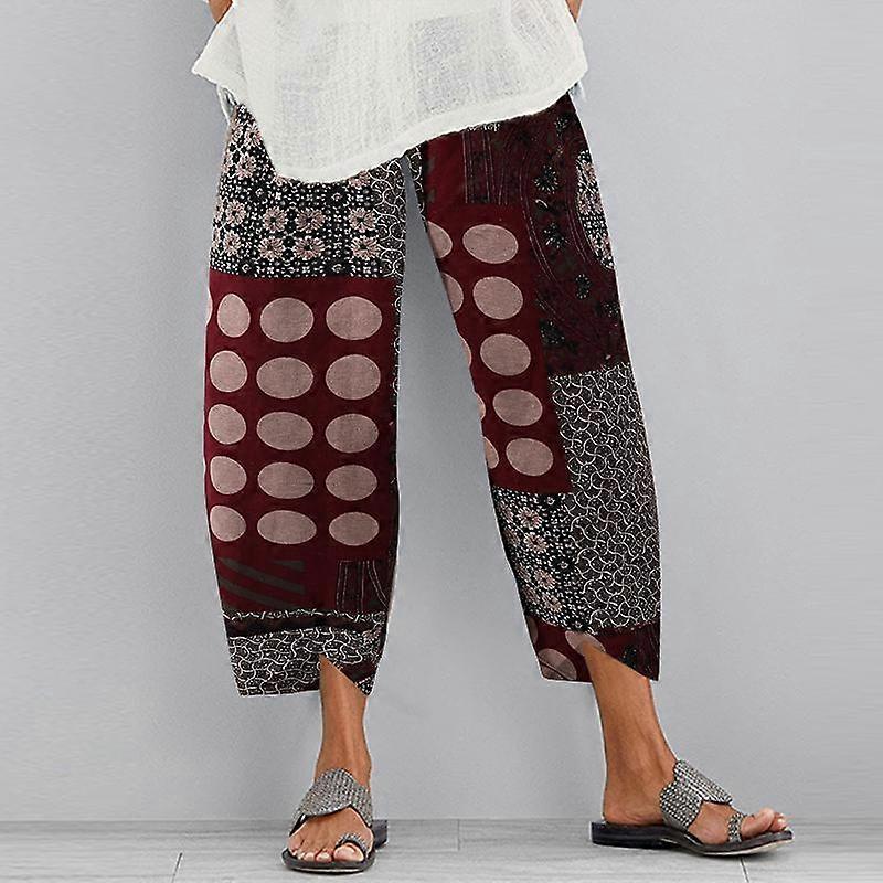 ZANZEA Vintage Ladies Summer Elastic Waist Floral Printed Pants Casual Side Pockets Cropped Trousers