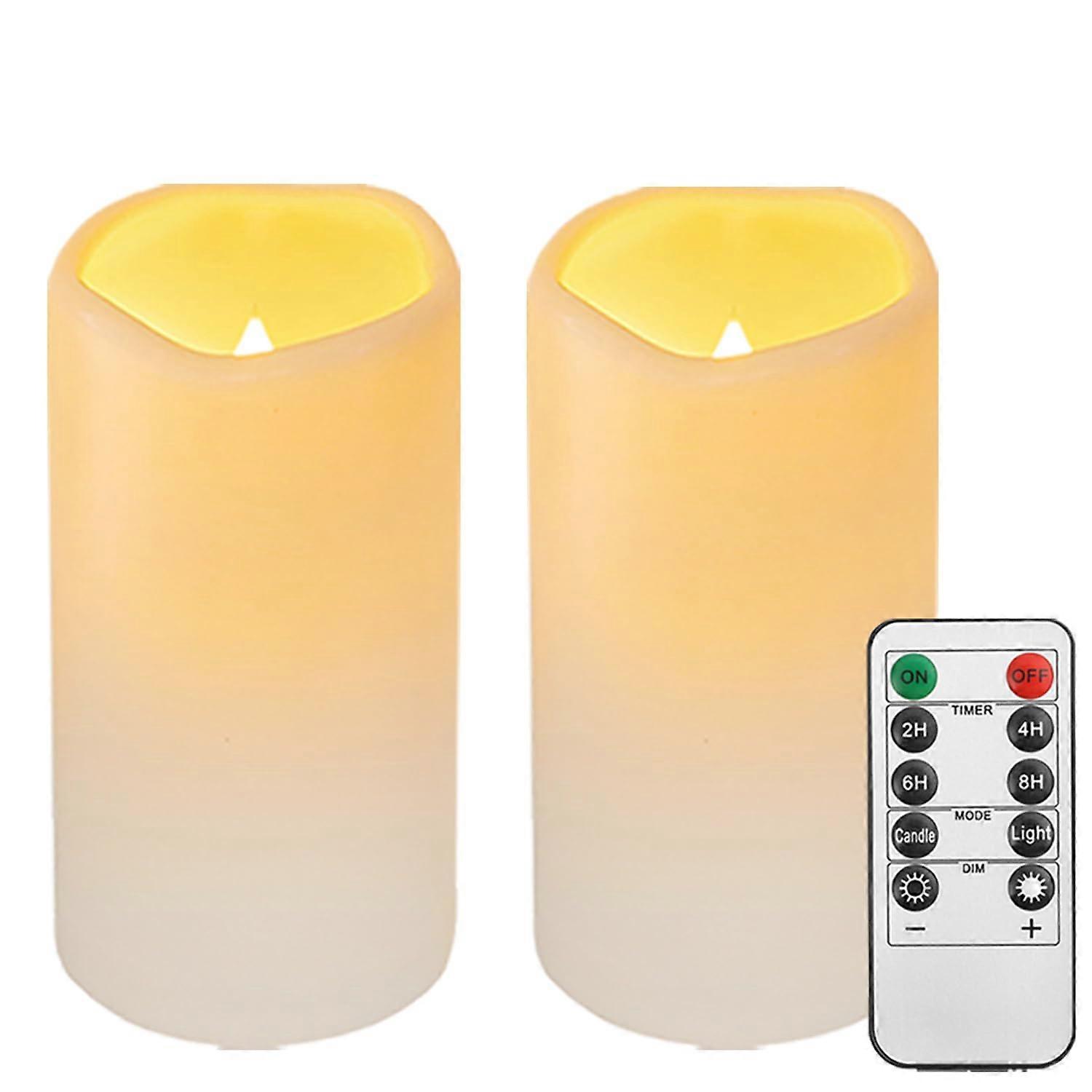Flameless LED Flickering Pillar Candles 2 Pack, Battery Operated, Realistic Wax, Ideal for Camping and Weddings