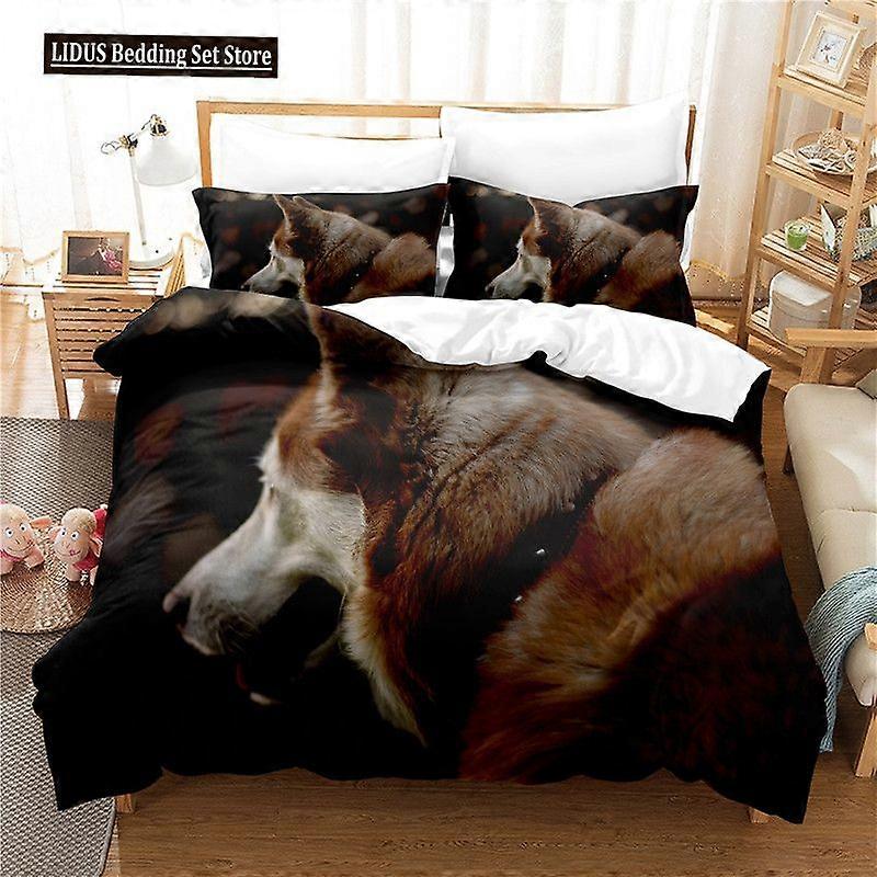 v1181 Lakan Påslakan Hund Påslakan Set Vit Hund Djur Mönster Söt Kawaii Polyester Täcke Täcke Kung Drottning Storlek För Pojkar Flickor Sängkläder Set 3-Piec