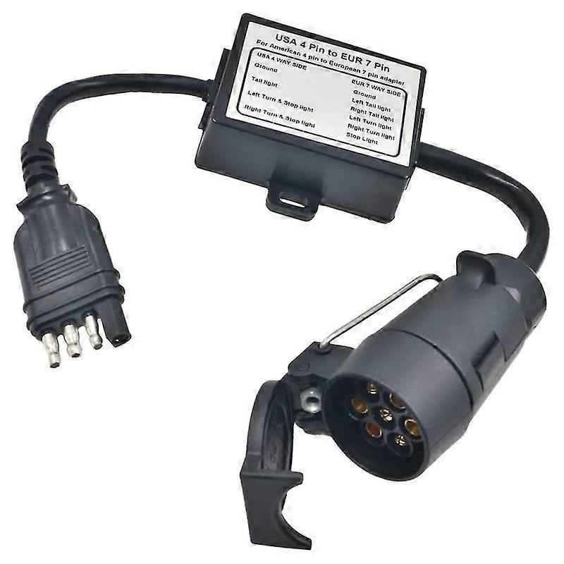 US To Europe Trailer Light Converter 4 Way Flat Socket (American Vehicle) To 7 Way Round Socket (Eu