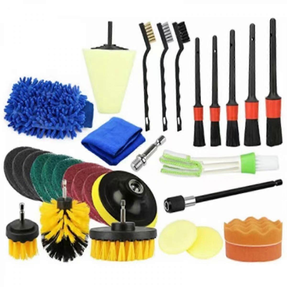 30 Piece Drill Brush Attachments Set,Scrub Pads & Sponge, Power Scrubber Brush with Extend Long Attachment All Purpose Clean