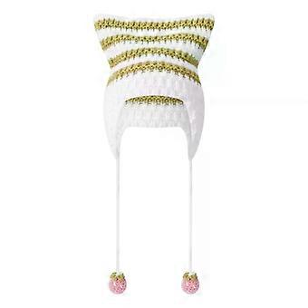 Xingqing Gorros Y2K Estética Grunge Gótico Cálido Oreja de Gato Rayado Sombrero de Ganchillo 2000S Mujeres Kawaii Harajuku Gorras Accesorios al aire libre