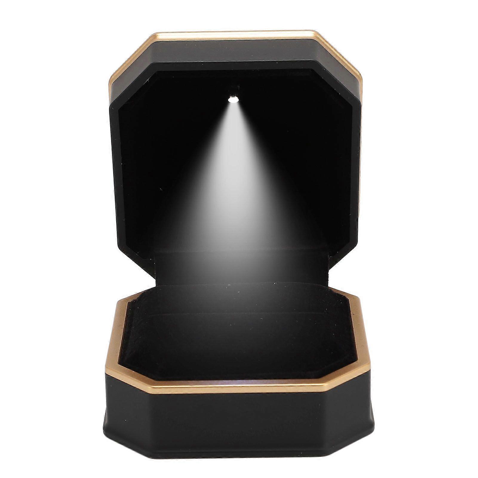 Black Luxury Ring Box with LED Light Matte Velvet Romantic Ring Display Gift Box for Proposal Wedding Valentine Day Christmas Day