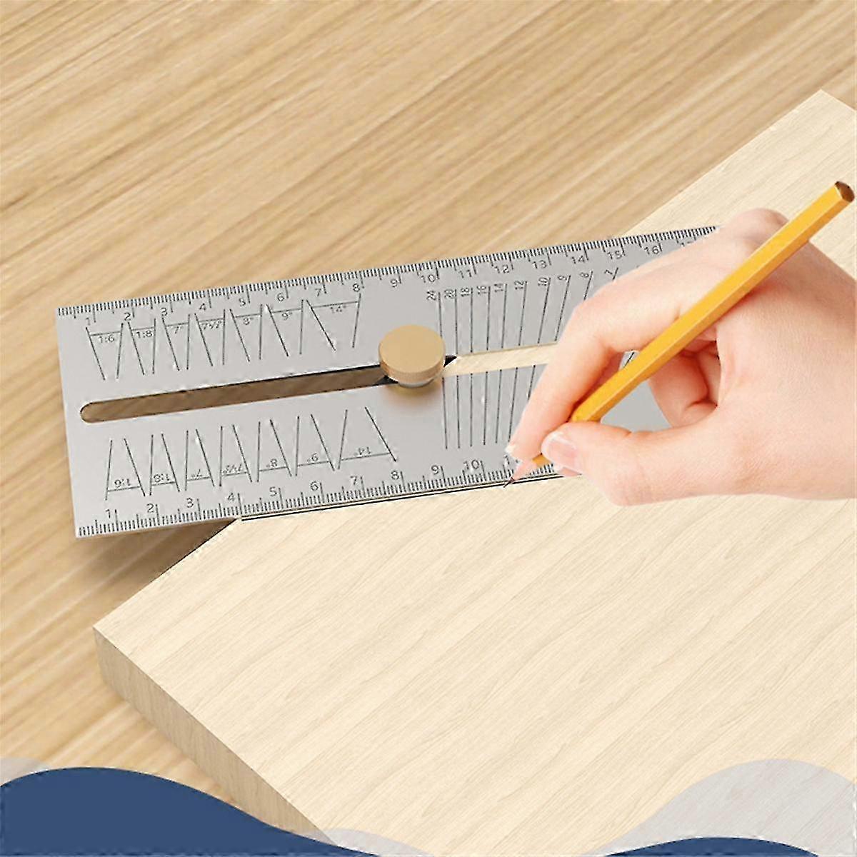 Woodworking Scribe Ruler Multi-Func Square Ruler Marking Gauge-Carpentry Measuring Layout Tool Adjustable Tilt Gauge