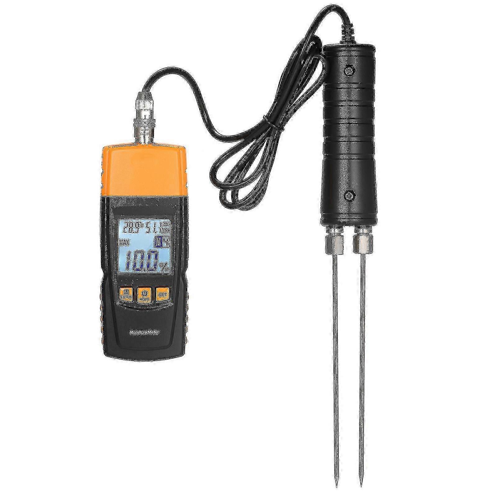 3-in-1 Digital Wood Moisture Tester with Extra Long Probe for Firewood Water Content Analysis