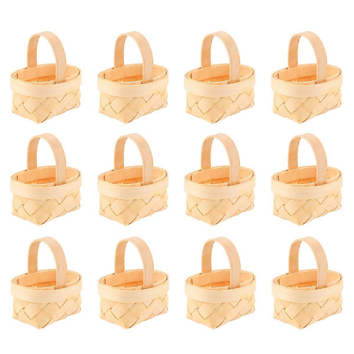 12Pcs Wood Mini Baskets Manual Woven Baskets Candy Storage Box