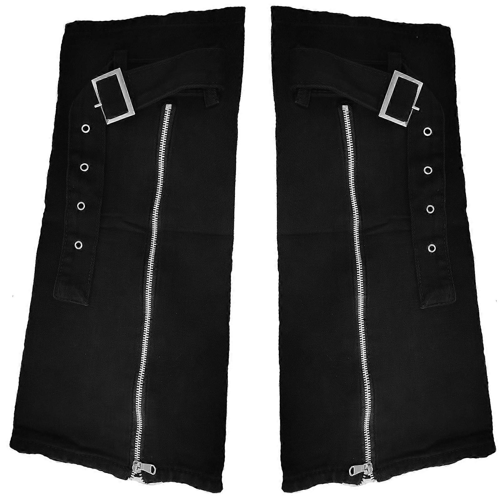 נשים פאנק שחור ג'ינס כיסויי רגליים מתרחבים עם רצועת לולאה ורוכסן Harajuku Y2K ילדה גותית מחממי רגליים גרביים ארוכים סגנון רוכסן שחור