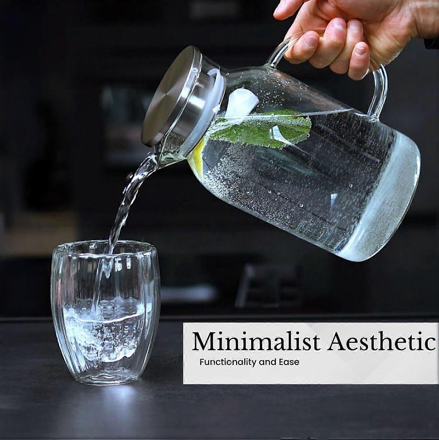 Carafe with filter in CLEAR - 1.8l glass jug with handle and removable filter lid - Heat-resistant suitable for hot and cold drinks, tea, coffee, water and much more.