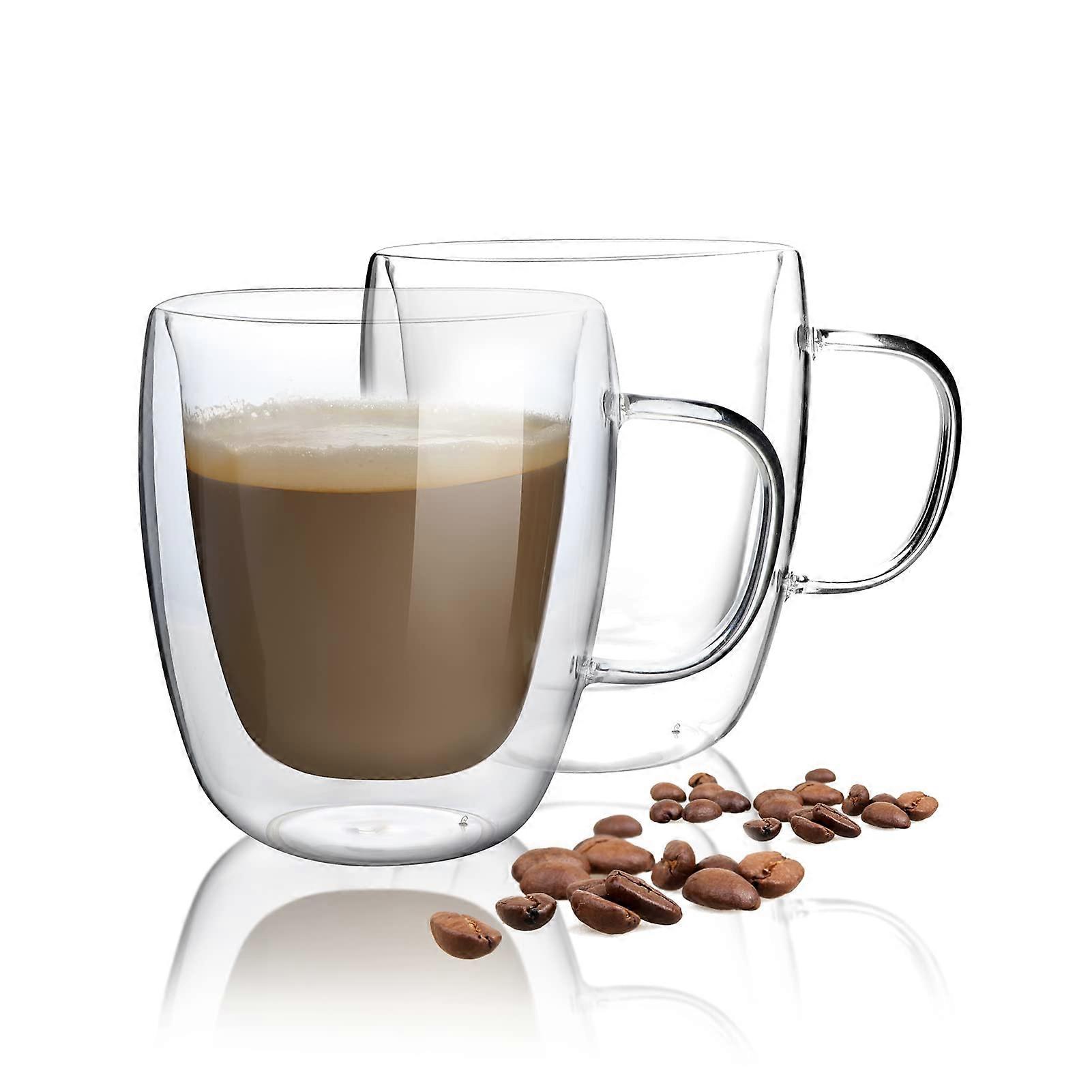 Double Walled Clear Insulated Coffee Mugs Set of 2 for Espresso 15 oz, BPA-Free Glass, Modern Design