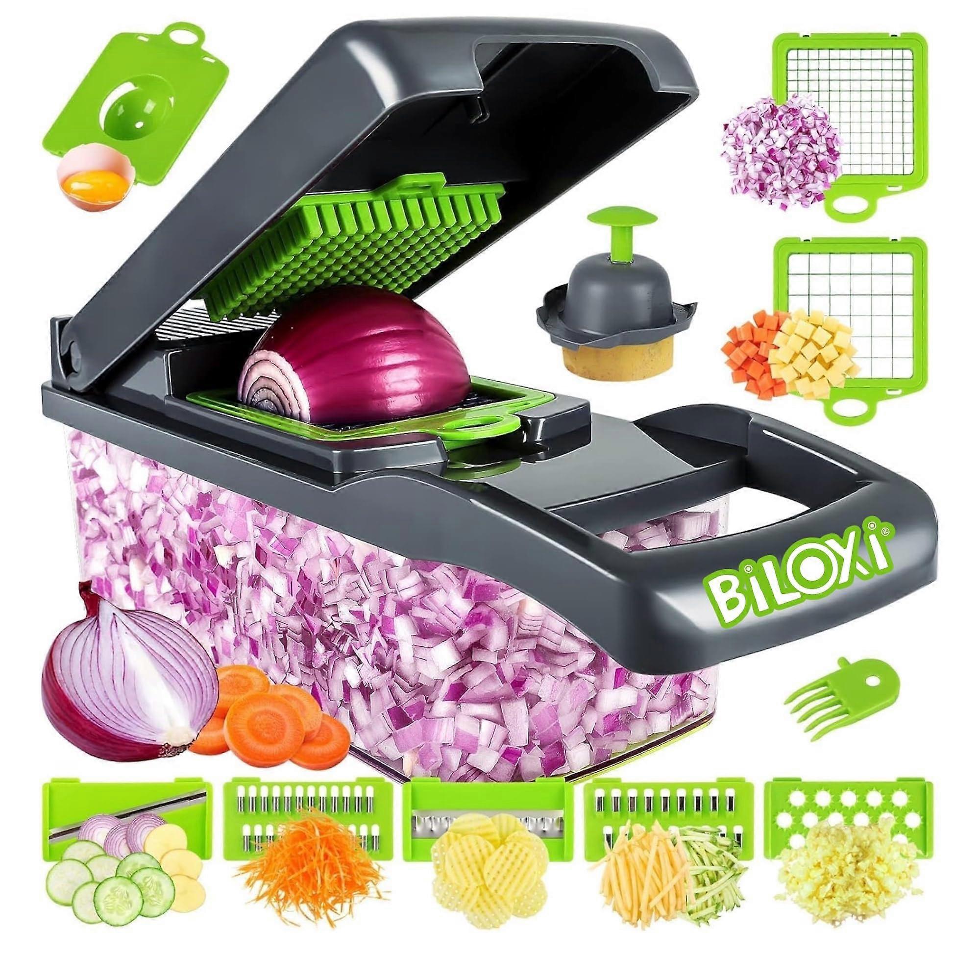 Vegetable Chopper and Slicer, 10 in 1 Multifunctional Dicing Machine, Adjustable Mandolin Cutter, Gray and Green Color