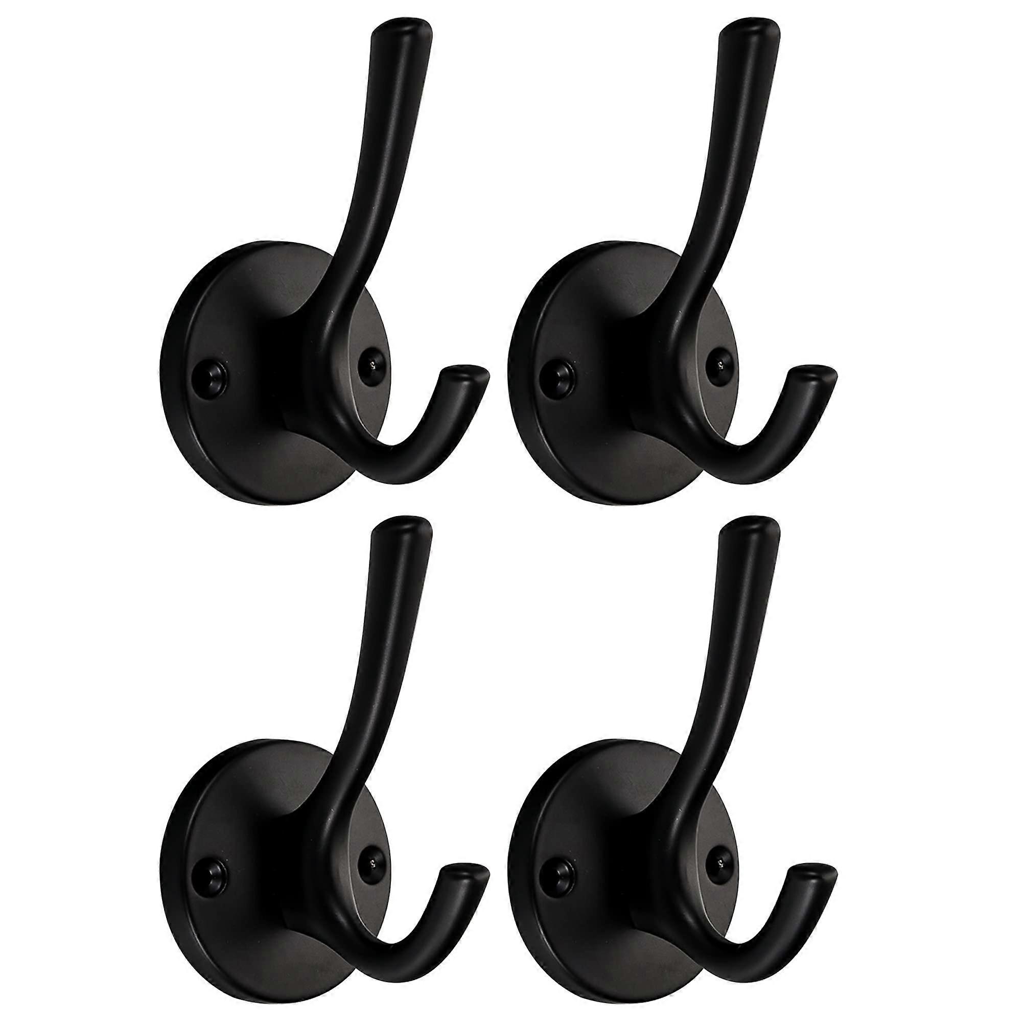 Black Coat Hooks Wall Mounted Coat Rack Modern Zinc Alloy Double Hook Towel Hooks for Entryway, 4-Pack