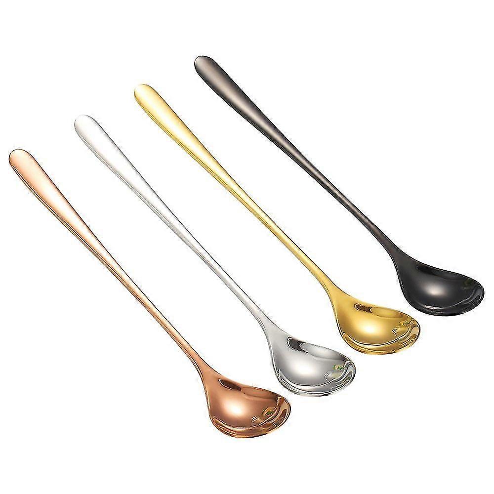 4 Pcs Long Handle Bar Spoon, 4 Color Mixing Stirring Metal Spoons For Tea Coffee Espresso Ice Cream