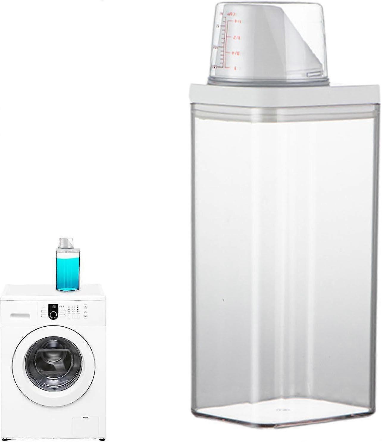 Liquid detergent dispenser with measuring cup for laundry room