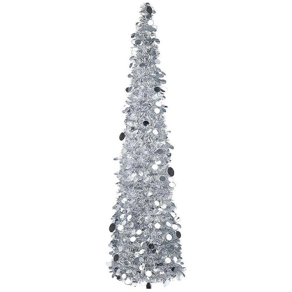 5FT Collapsible Pop Up Artificial Christmas Tree Tinsel Shiny Colorful Circle Sequin Pencil Xmas Tree for Holiday Party Decorations